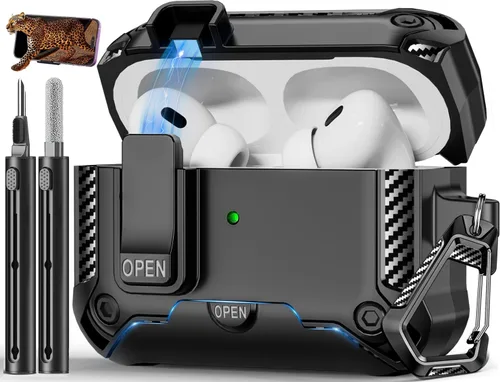 Vista 36 de Funda para AirPods Pro de 2 generación con soporte para teléfono, diseño de interruptor automático de protección completa contra caídas con kit