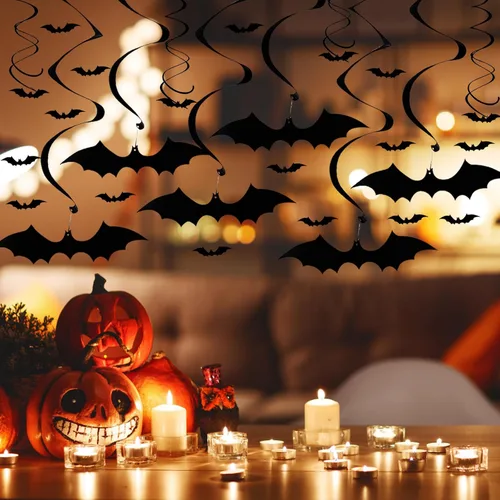 Vista 4 de Calcomanías de pared colgantes de murciélagos, decoraciones de fiesta de Halloween, 28 piezas de murciélagos voladores 3D, calcomanías de decoración