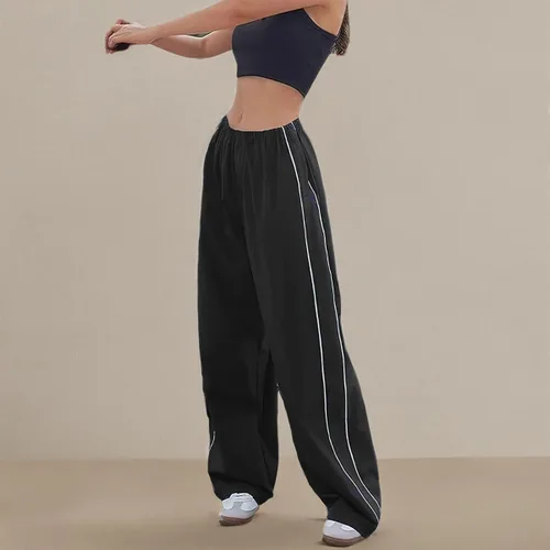 Vista 6 de ODIZLI Pantalones de paracaídas para mujer, Y2k, de tiro bajo, holgados, estilo cargo, ropa de calle, pantalones deportivos holgados de gran