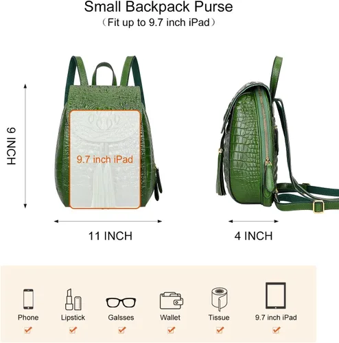 Vista 5 de PIJUSHI Mochila pequeña de piel de cocodrilo para mujer, mochila casual de moda