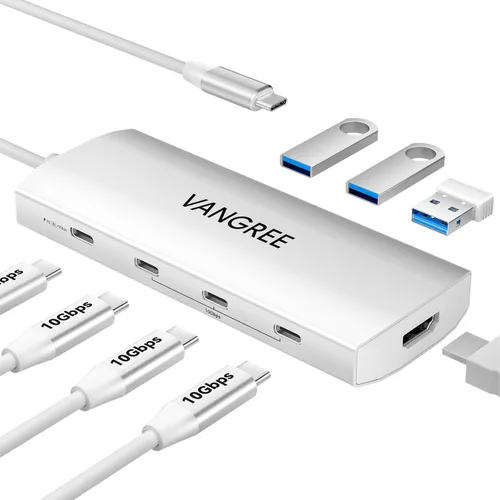 Vista 10 de VANGREE - Hub USB C 8 en 1, 3 USB-C+3 USB-A 3.2 10Gbps, 4K60Hz HDMI, 100W PD Adaptador multipuerto USB 3.2, extensor divisor USB C para MacBook