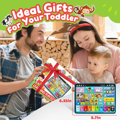 Vista 5 de Peacurh Tableta de Juguete de Aprendizaje Trilingüe con Música y Sonido, Juguetes de Terapia Musical del Habla Montessori, Regalos para Niño, Niña