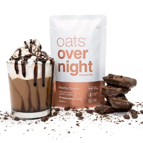 Vista 6 de Oats Overnight - Mocha Dream - Desayuno alto en proteínas, bajo en azúcar con café, sin gluten, alta fibra, sin OMG (2.7 onzas por paquete)