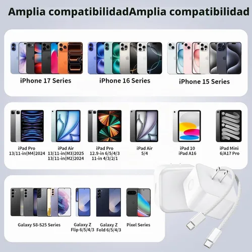 Vista 6 de Paquete de 2 cargadores rápidos para iPhone 17/16/15, adaptador dinámico Apple USB C de 40W con cable tejido de carga rápida tipo C-C de 60W máximo