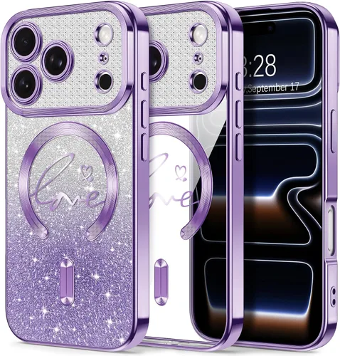 Vista 27 de Hython Funda para iPhone Air con purpurina, compatible con MagSafe Love Heart fundas magnéticas transparentes para teléfono para mujeres y niñas