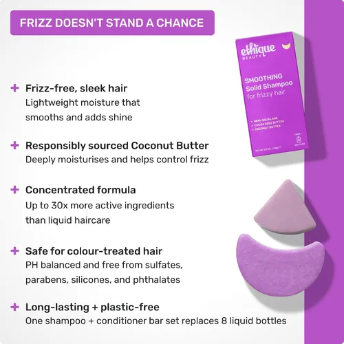 Vista 2 de Ethique Barra de acondicionador suavizante para cabello encrespado con mantequilla de coco, sin plástico, sin crueldad, vegano, 2.12 onzas