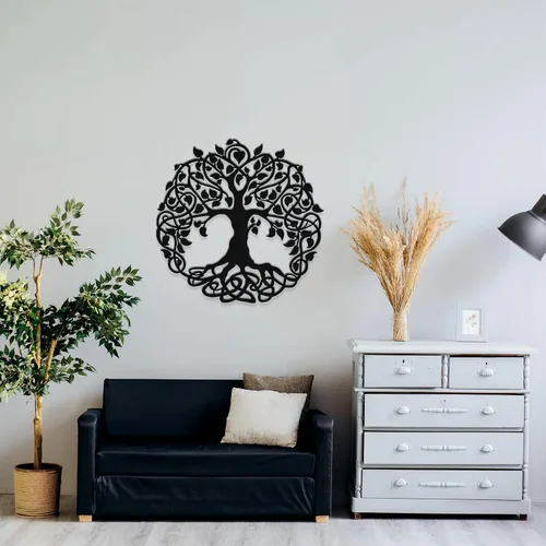 Vista 4 de Árbol de la Vida - Arte de pared de metal - 18" X 18" - Negro