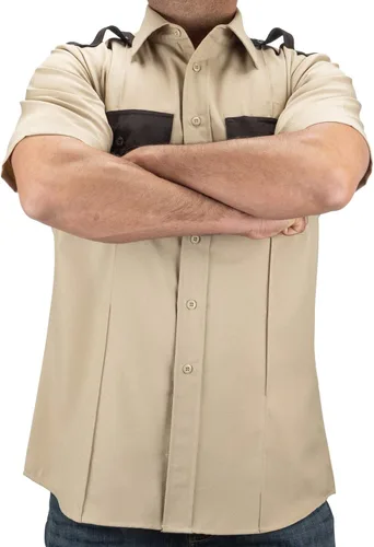 Vista 5 de First Class camisa para uniforme en dos tonos, 100% poliéster, mangas cortas, para hombre.