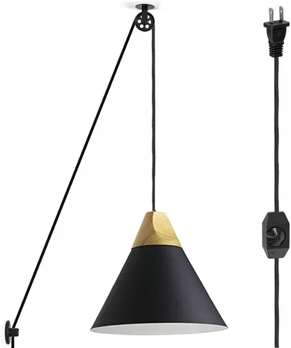 Vista 13 de Kiven Lámpara colgante de polea enchufable, luz colgante ajustable con cable de interruptor de atenuación de 15 pies, pantalla de aluminio macarón
