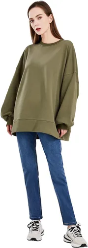 Vista 2 de utcoco Sudaderas de gran tamaño para mujer, de manga larga, cuello redondo, ajuste holgado, casual, color liso