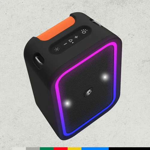 Vista 3 de Skullcandy Stomp - Altavoz Bluetooth – Altavoz inalámbrico portátil impermeable IPX7, con luces LED y modos de estroboscopio, batería de 12 horas