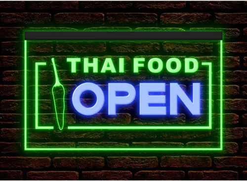 Vista 15 de 110228 Thai Food Open Thailand Restaurant Cafe Bar Display LED Light Neon Sign (16 Colors By Remote, 12" X 8")
