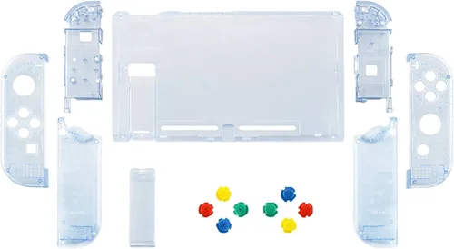 Vista 3 de eXtremeRate Placa frontal trasera azul glaciar transparente para consola Nintendo Switch, carcasa de controlador de mano NS Joycon con botones