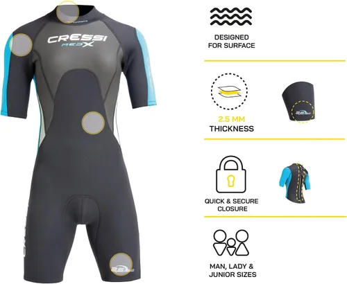 Vista 5 de Traje de neopreno corto para mujer adulta para esnórquel, buceo, neopreno térmico de calidad de 0.098 in - Med X: diseñado en Italia por Cressi