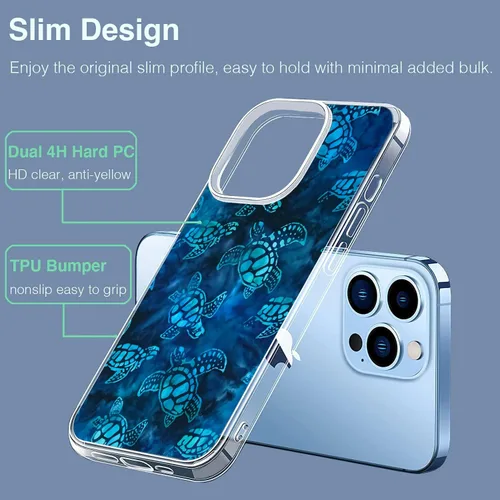 Vista 3 de Funda para iPhone 14, tortuga marina acuarela, TPU Azul (Blue Sea Turtle)