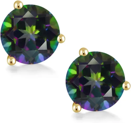 Vista 28 de Gem Stone King Aretes de oro de 14 quilates, 0.236 in, piedra natal redonda, Martini, 3 puntas, aretes de oro para mujer