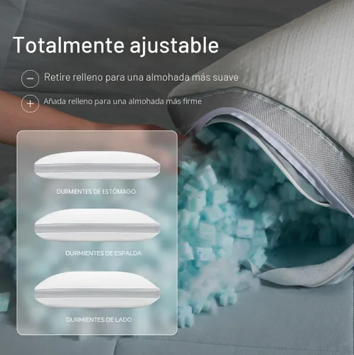 Vista 2 de Coop Home Goods Cool+ - Almohada ajustable, almohadas de espuma viscoelástica en forma de tamaño Queen Plus con gel refrescante, para espalda