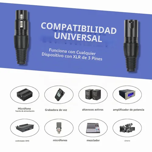 Vista 2 de Paquete de 10 conectores XLR, 5 pares XLR de 3 pines macho/hembra, conector de cable de micrófono de audio, conector de audio, 3 pines XLR, extremos
