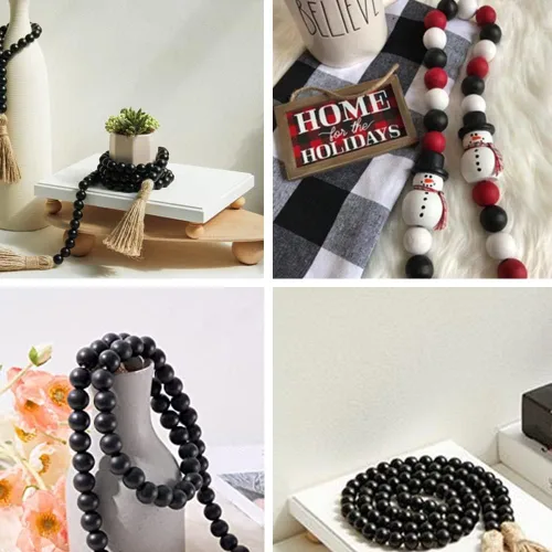 Vista 3 de 150 cuentas de madera negras de 0.630 in, cuentas de madera redondas sin terminar para manualidades, guirnaldas de decoración de granja, joyería