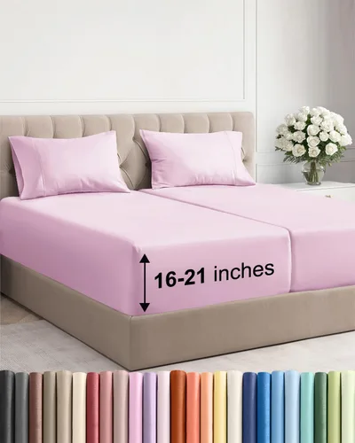 Vista 56 de Juego de sábanas tamaño Queen con bolsillos extra profundos, sábanas transpirables y refrescantes de 4 piezas, ropa de cama de lujo para hotel