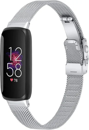 Vista 9 de FitTurn Paquete de 2 correas delgadas compatibles con Fitbit Inspire 3 SmartWatch, de malla de acero inoxidable ajustable, pulseras de reloj