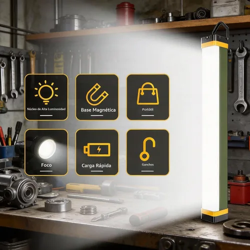 Vista 4 de Luz de trabajo mecánica, luces de trabajo magnéticas de 7000 lm, barra de luz LED recargable, luces de trabajo portátiles inalámbricas debajo