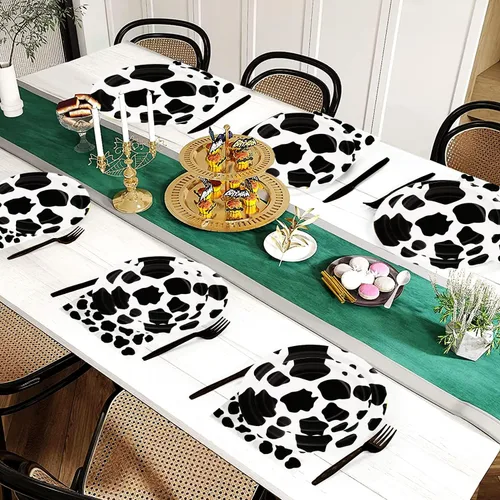 Vista 7 de 150 piezas de suministros de fiesta con estampado de vaca, juego de vajilla con estampado de vaca de granja que incluye platos de papel de vaca de 9