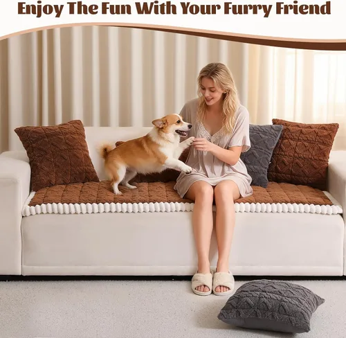 Vista 7 de Funda de Sofá para Perros Lavable, Fundas de Sofá Mullidas para Mascotas para Sofá de 3 Cojines Apto para Mascotas, Funda Protectora Antideslizante
