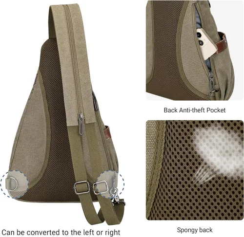 Vista 5 de WITZMAN Bolso bandolera de lona para hombres y mujeres, mochila convertible cruzada, estilo vintage, bolsa de pecho de viaje casual