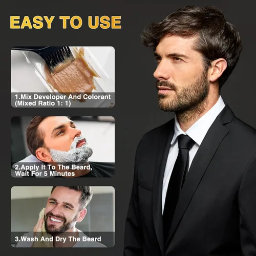 Vista 2 de Tinte para barba para hombres, colorante de barba para hombres, tinte negro para bigote y barba para hombres, 3 piezas de tinte de barba para hombre