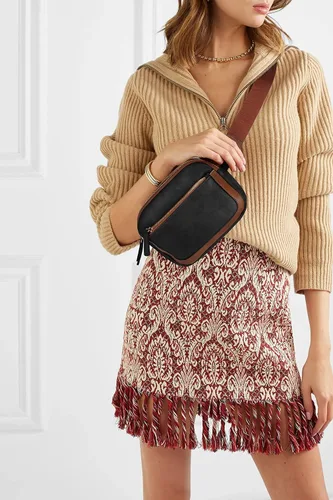 Vista 3 de Uromee Riñoneras para mujer Everywhere bolsa cruzada con correa ajustable de cuero vegano, negro con café, Casual