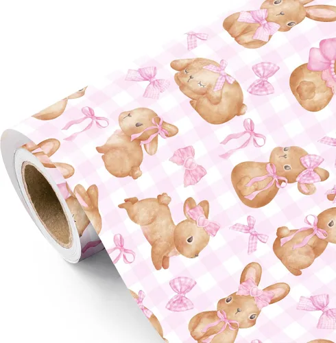 Vista 9 de WRAPAHOLIC Bookish Bunny - Rollo de papel de regalo, 17 pulgadas x 16.5 pies, conejo vintage con papel de regalo para niños y niñas, baby shower