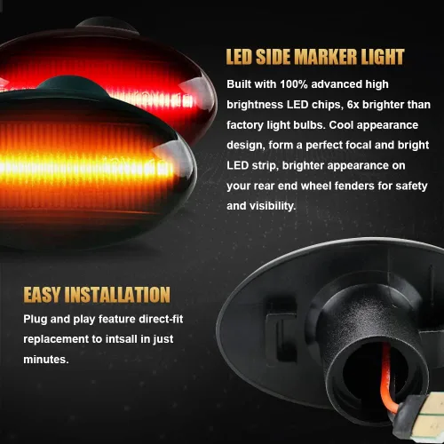Vista 6 de D-Lumina Conjunto de Luces Marcadoras Laterales LED Ámbar y Rojo para Fo-rd F350 F450 F550 Super Duty 1999-2010 Guardabarros de Cama Dually, Lámpara