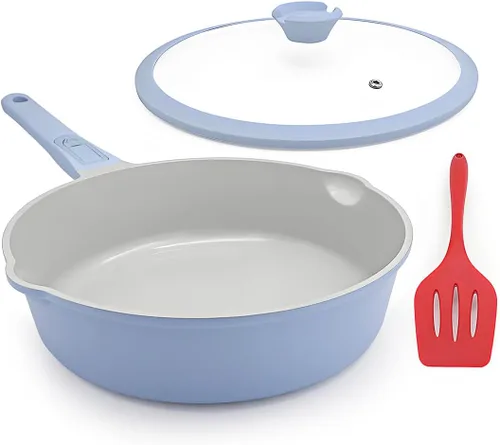 Vista 11 de AIKENBBKK Sartén profunda de cerámica de 8 pulgadas con tapa Blanco