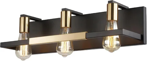 Vista 9 de Hamilyeah Lámparas de baño rústicas sobre espejo, luces de tocador negras y doradas mate para baño, 3 lámparas de pared vintage, iluminación