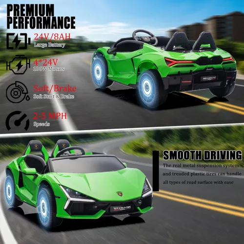Vista 4 de FINITO Lamborghini - Automóvil eléctrico XXL con licencia de 24 V y 4 WD para niños con control remoto, puertas hidráulicas, luces LED y música