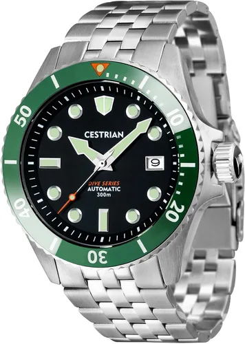 Vista 2 de Cestrian Dive Series Black Dial Green Ceramic Bezel Steel Bracelet Automatic 300M Mens Watch