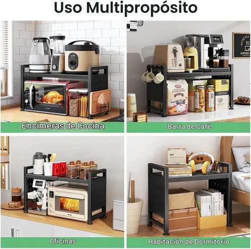 Vista 9 de Kitstorack Estante ajustable para horno de microondas, estante para microondas resistente de 2 niveles con tablas de cortar, soporte para estantes