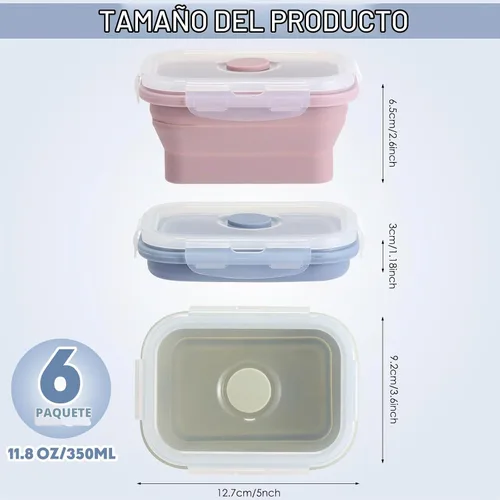 Vista 2 de Mifoci 6 recipientes de silicona para alimentos, contenedores plegables de almacenamiento de alimentos con tapas herméticas, apilables