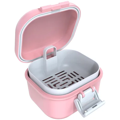 Vista 13 de ARGOMAX Taza de baño de prótesis a prueba de fugas, caja de dentadura portátil para remojo, caja de baño de dentadura con colador, para dentaduras