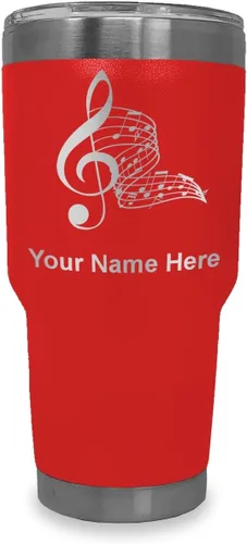 Vista 132 de LaserGram Vaso aislado al vacío de 20 onzas, notas musicales, grabado personalizado incluido (negro)