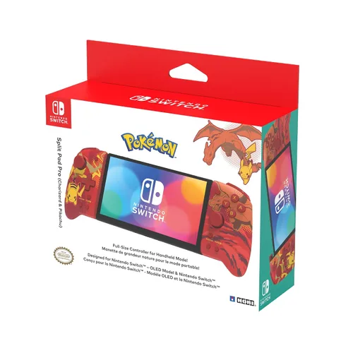 Vista 2 de HORI Nintendo Switch Split Pad Pro (Pikachu & Charizard) - Ergonomic Controller for Handheld Mode - Officially Licensed by Nintendo & Pokémon