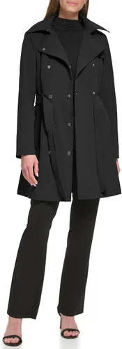 Vista 5 de Calvin Klein Chaqueta impermeable con cinturón de doble botonadura para mujer con capucha extraíble