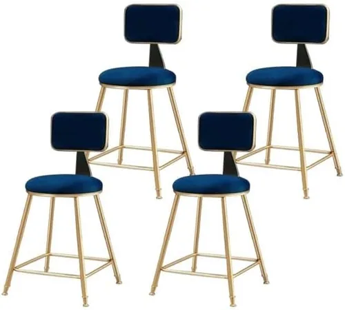 Vista 11 de Taburete moderno para mostrador, taburete sin brazos, taburete de hierro con cojín y pedal, 1 taburete corto (18 pulgadas de alto) azul