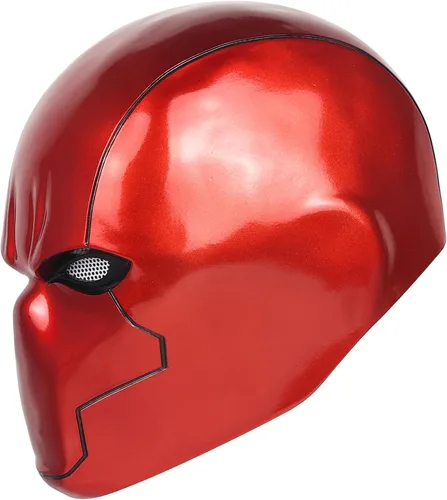 Vista 4 de Casco de capucha roja, efecto metálico, máscara de capucha roja de lujo, accesorio de cosplay para fanáticos, edición de coleccionista