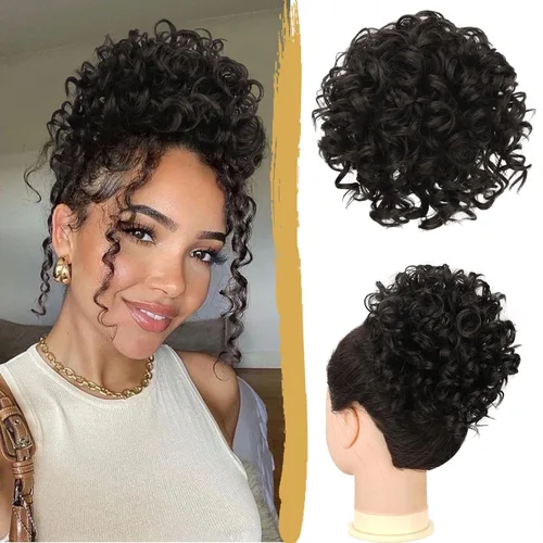 Vista 15 de PEACOCO - Piezas de pelo para moño desordenado para mujer, gran moño afro rizado elástico con cordón, moño de onda suelta sintético, extensión