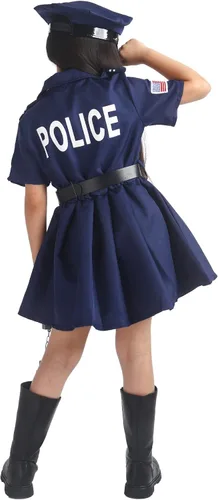 Vista 4 de Sersllta Disfraz de oficial de policía para niñas, disfraz de policía de Halloween