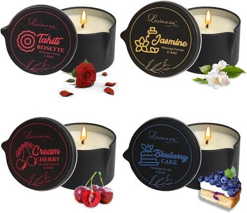 Vista 8 de Vela de spa con aceite esencial de cera de soja orgánica con infusión de aceite de masaje para parejas, vela perfumada para el hogar