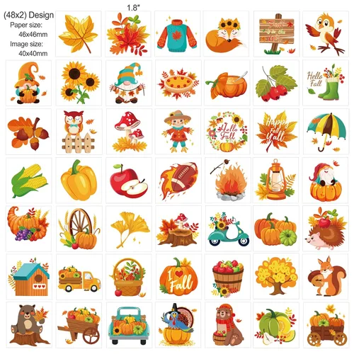 Vista 4 de HOWAF 96 tatuajes temporales de otoño, 48 estilos de cosecha de otoño, calcomanías de tatuajes temporales para niños, tatuajes falsos de Acción
