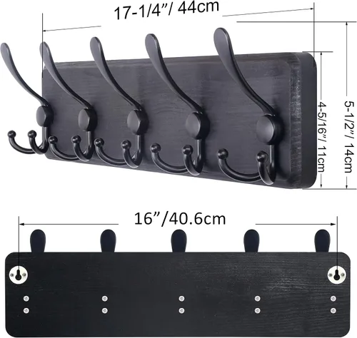 Vista 5 de SKOLOO Perchero de pared montado en la pared de estilo rústico: Perchero de pared de pino de madera auténtica de 40,6 cm de orificio a orificio